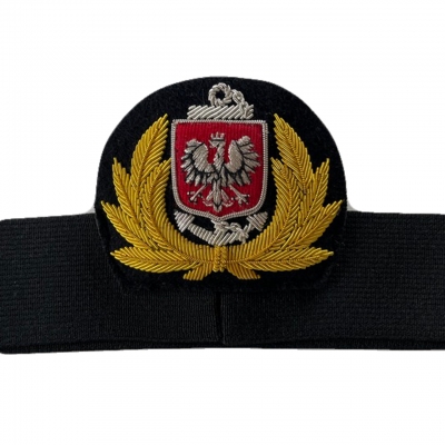 Emblemat Marynarka Handlowa ręcznie haftowany bajorkiem z otokiem do czapki mundurowej garnizonowej HB1